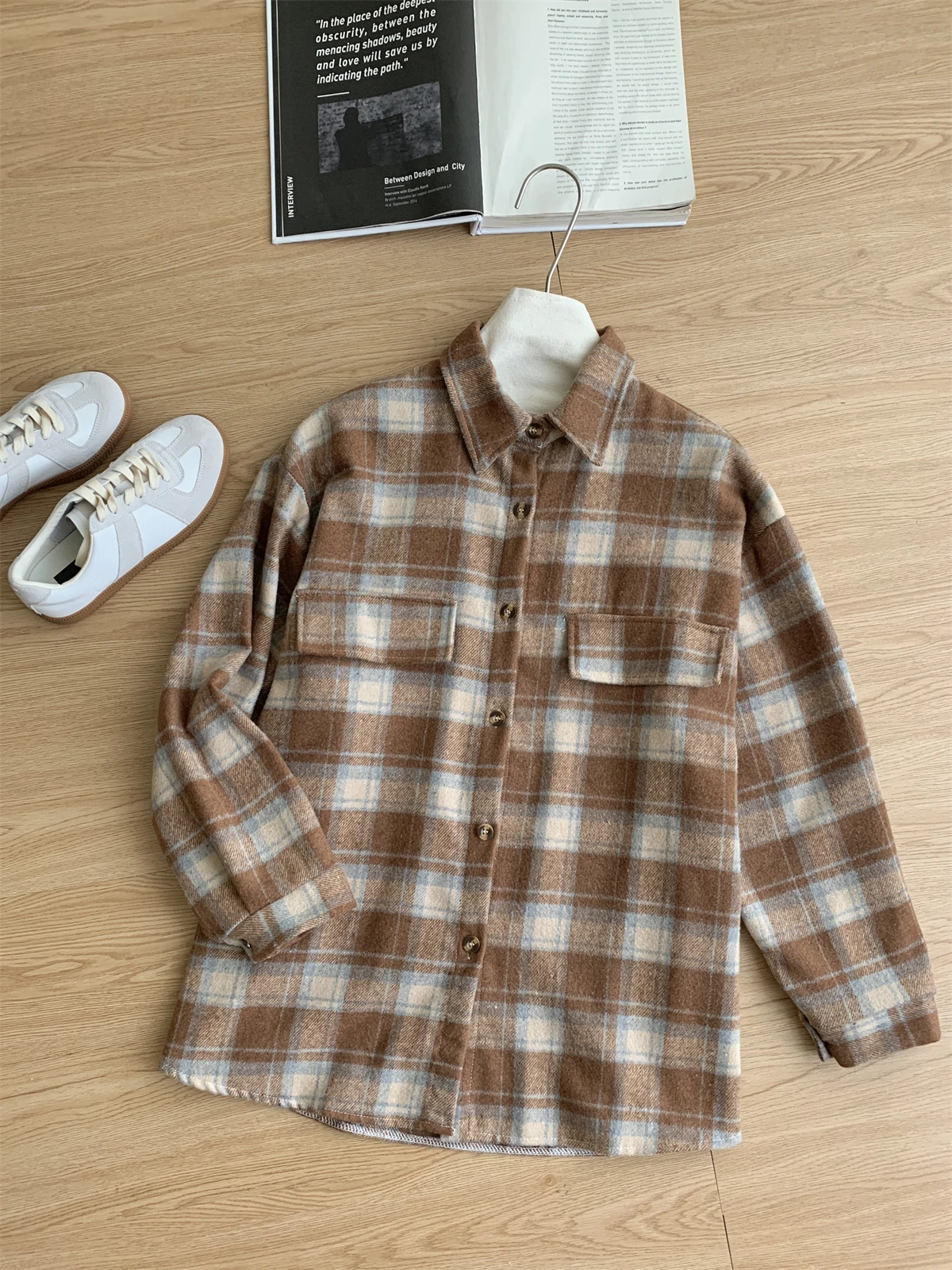 Vintage Plaid Shirts Women Autumn Long Sleeve Oversize Button Up Shirt Korean Fashion Casual Fall Outwear Tops