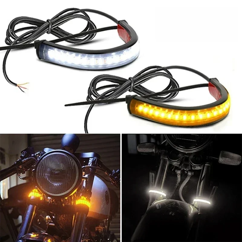 2 pièces 12V LED anneau fourche bande lampe clignotant clignotant Moto clignotant et DRL ambre blanc Moto clignotant Auto accessoires