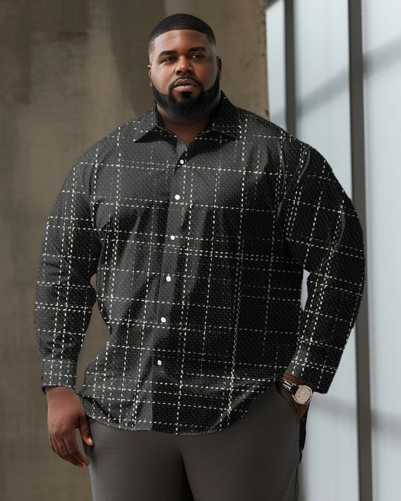 Biggmans (L-9XL)For Men\'s Large Size Casual Minimalist Patterns Bubbles Patterns Lapel Long Sleeve Shirt