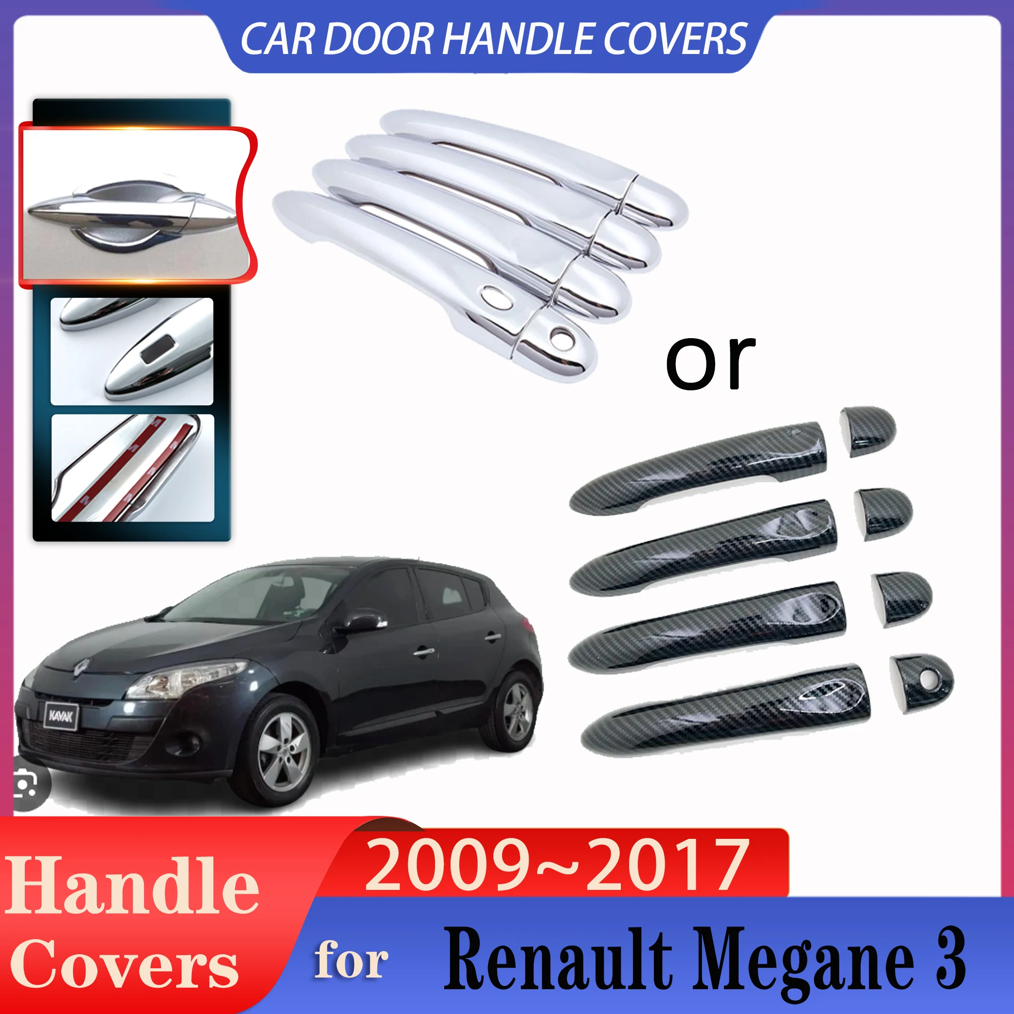 

for Renault Megane 3 MK3 III Scala 2009~2017 2015 Car Imitation Carbon Fiber Handle Or Chrome Door Handles Cover Car Accessories