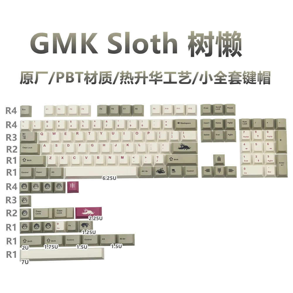 GMK-teclas Sloth, 125 teclas PBT, perfil de cereza, DYE-SUB, personalizadas, para teclado mecánico