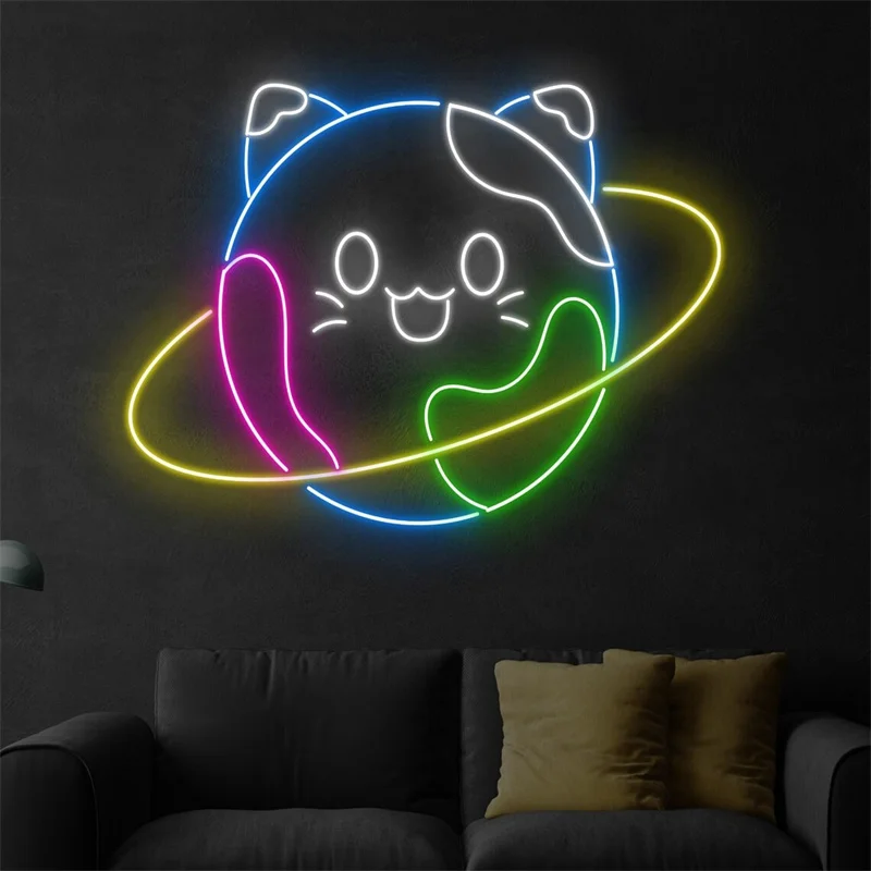 Sinal de néon personalizado para Pet Store, Sinal LED Cat Planet, Decoração da parede, Luz de néon do gato