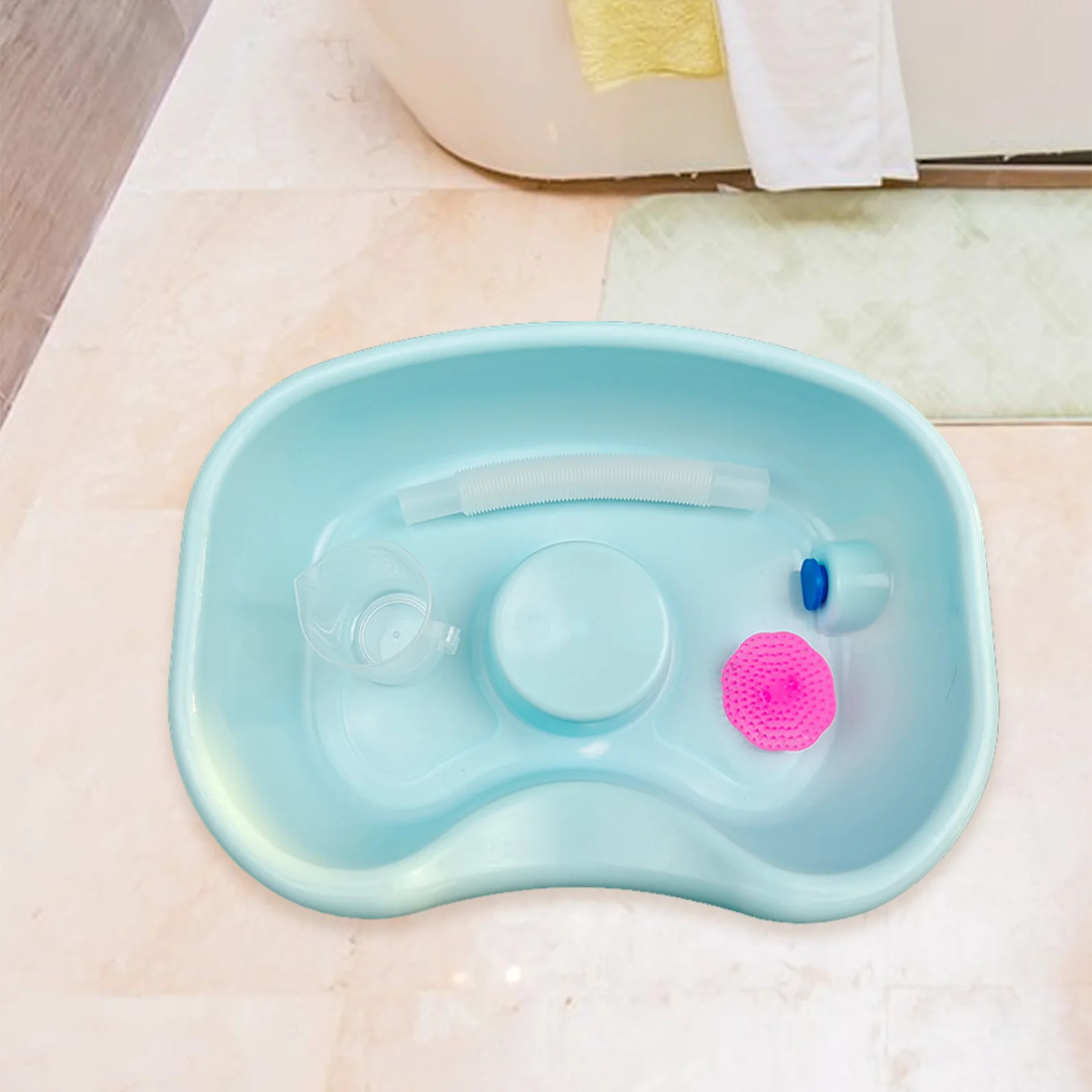 Hair Washing Tray with Pipe Shampoo Brush Mobile Cleaning Wash Bowl Rinse Basin Elderly for Bedside Home Salon Stylist Bedridden