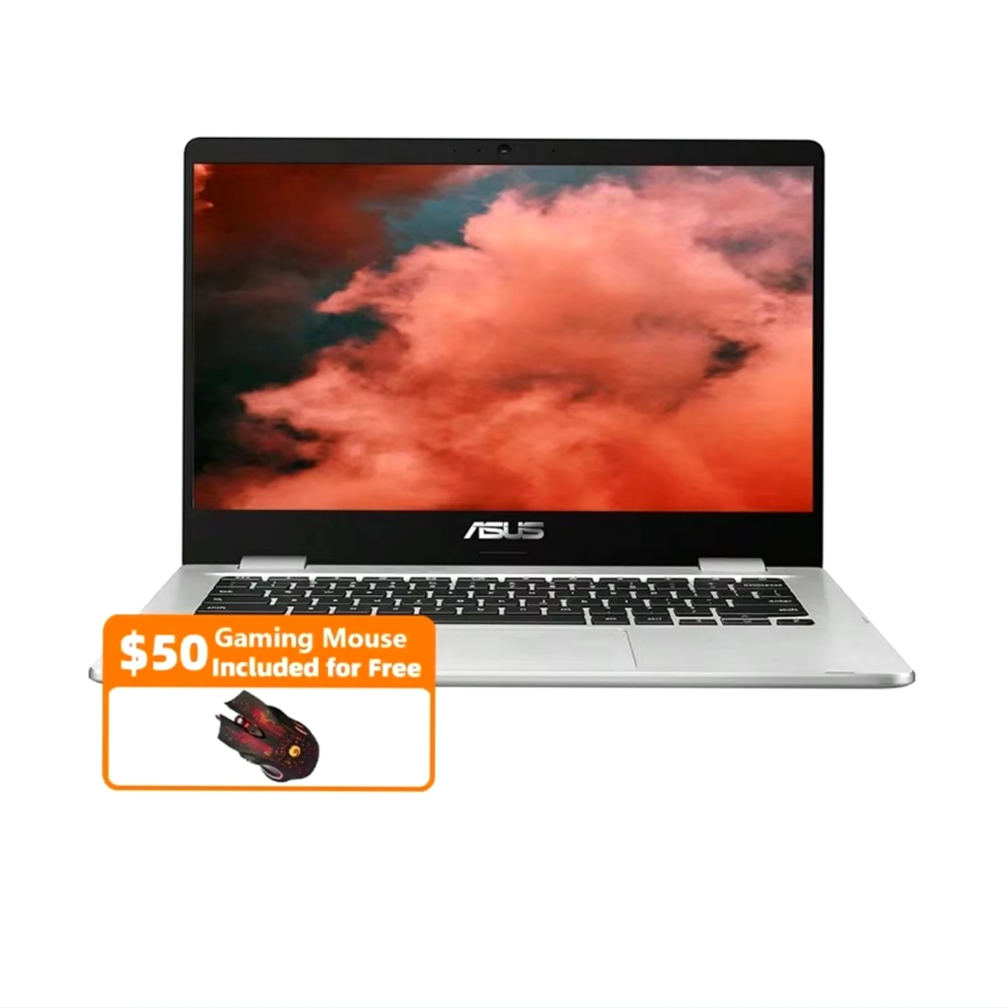 ASUS Chromebook C424 Laptop aziendale da 14 ", Intel Celeron N4020,4GB,384GB di archiviazione (scheda SD da 128GB eMMC + 256GB), con Mouse da gioco