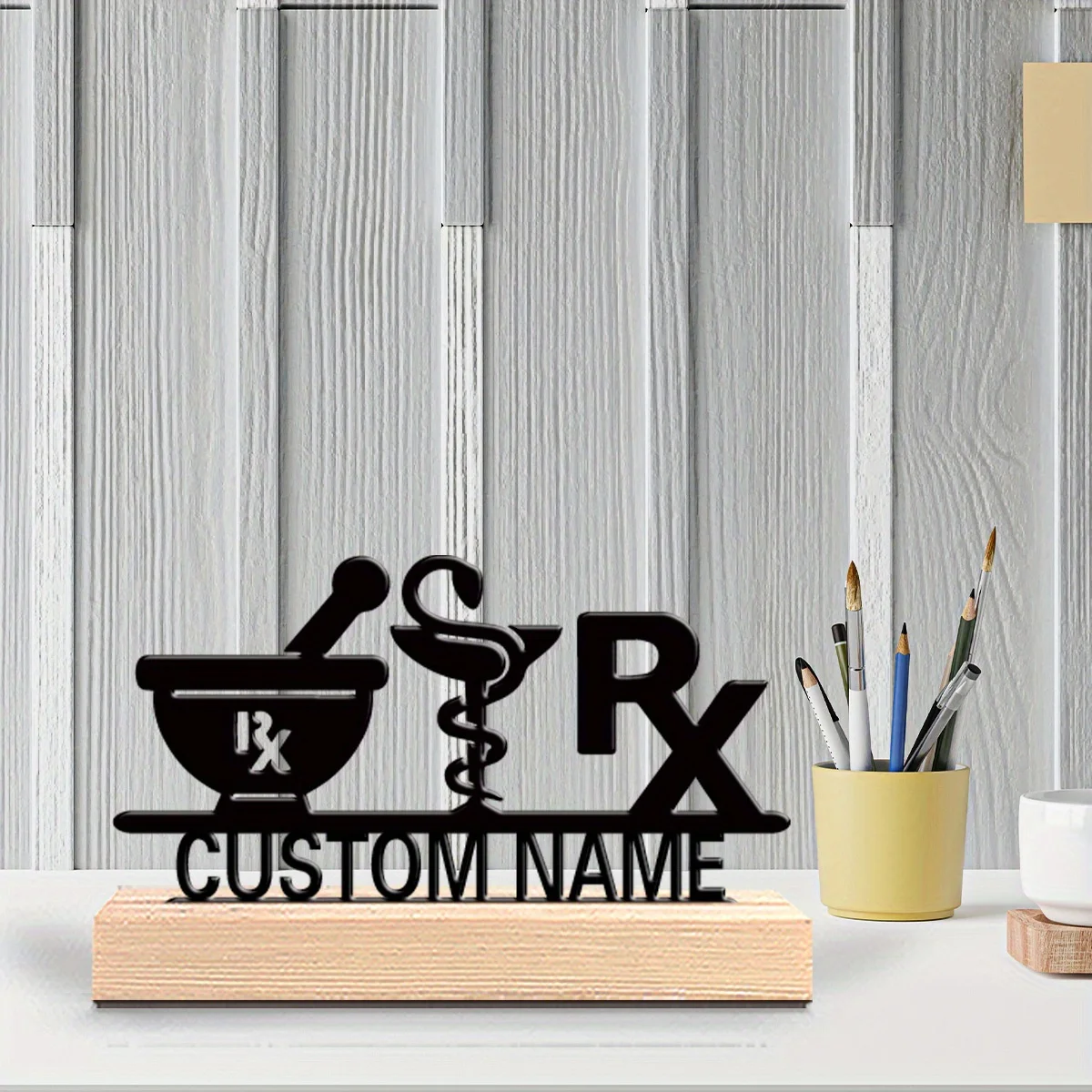 Personalized Medical Metal Desk Decor, Pharmacy Symbol Design, Nice Gift for Doctors Nurses Pharmacists Office Use view 3