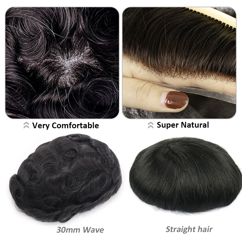 Homens Toupee Soft PU 0.08-0.1cm Protese Capilar Masculina Swiss Lace Front Indian Remy Perucas de Cabelo Humano Pele Fina Cabelo Humano