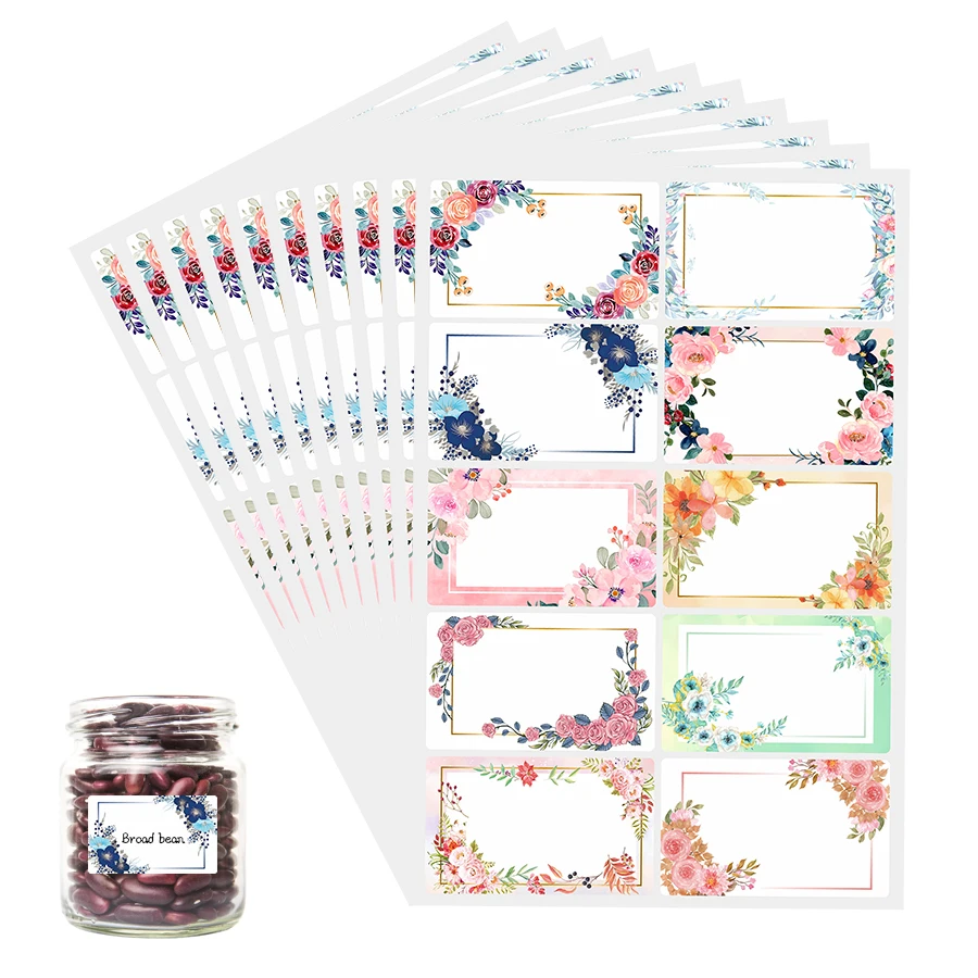 100 etiquetas florales grabables para tarros: pegatinas autoadhesivas extraíbles para tarros, contenedores, manualidades DIY, etiquetas de regalo, almacenamiento de despensa