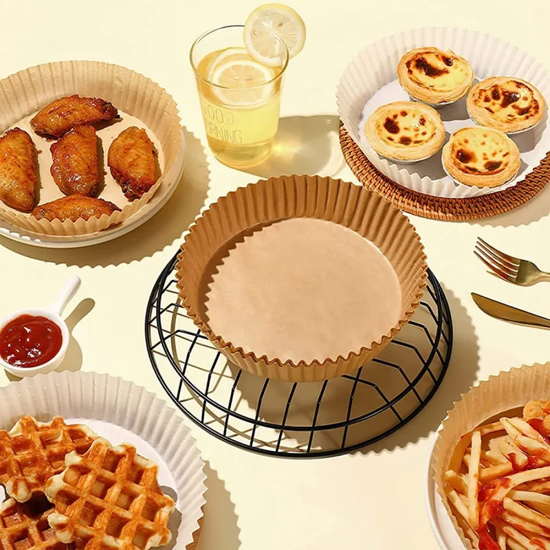 Air Fryer Baking Paper Liners 16/20cm Disposable Round Oil-Proof Sheets for Oven BBQ Grill Pan, Non-Stick Accessories 50-200Pcs