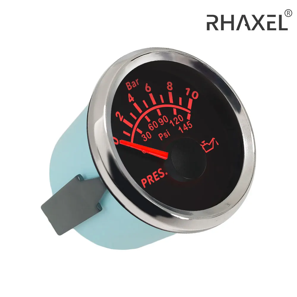 RHAXEL مقياس ضغط الزيت 0-5bar 0-75Psi 0-10bar 0-145Psi مع إضاءة خلفية حمراء 9-32 فولت 52 مللي متر لقارب السيارات السيارات