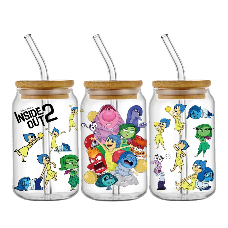 Disney Cartoon Inside Out UV DTF Transfer Stickers Cup Wraps For 16oz Bottle Libbey Glass Can Permanent Self-adhesive Decals