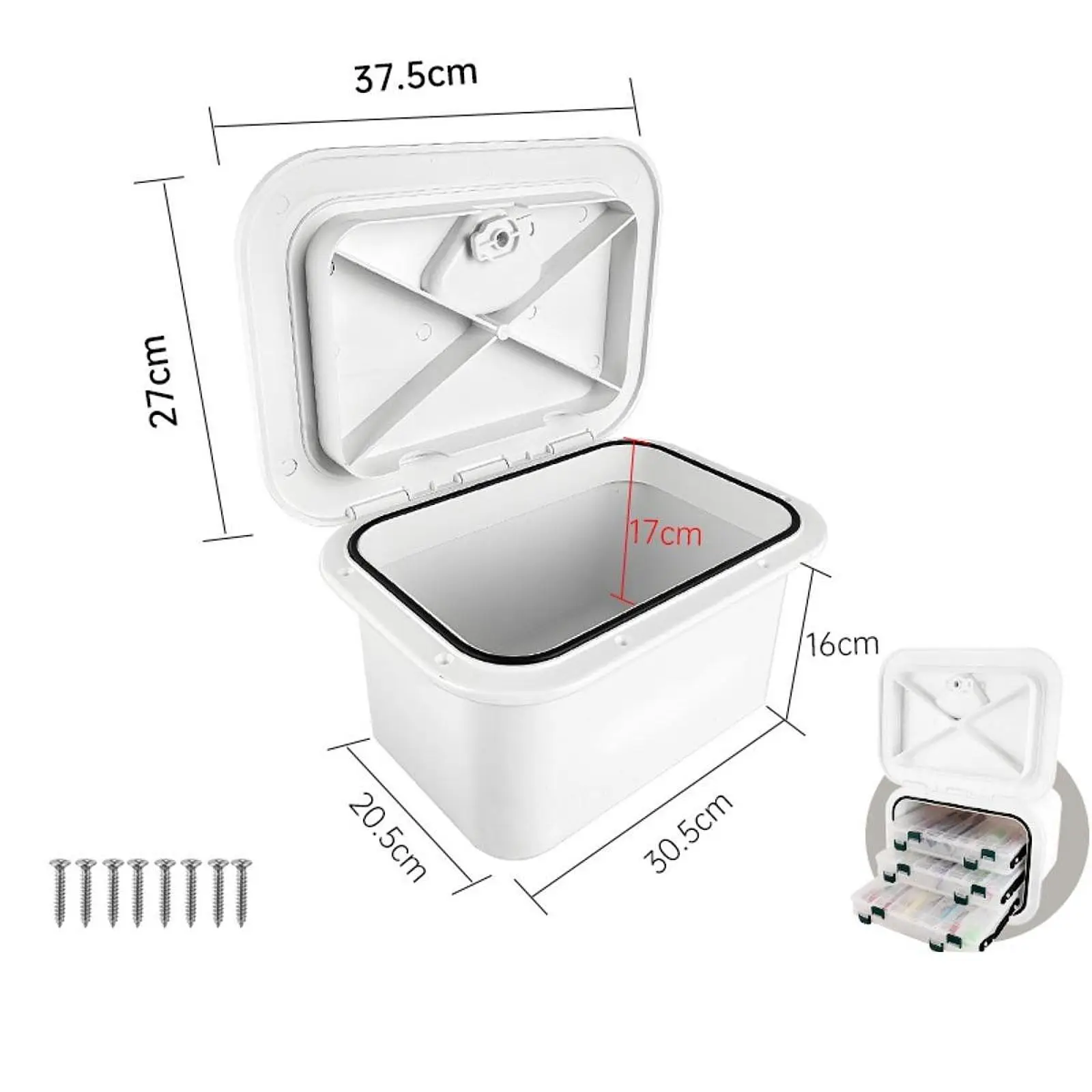 Boîte de rangement de pont marin, conteneur blanc verrouillable intégré, boîte de matériel de pêche légère et étanche, couvercle de trappe de bateau