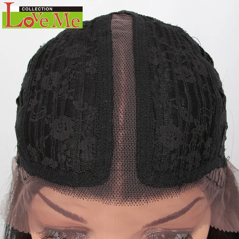 LOVE ME Synthetische, glatte Perücken mit Spitze, 38 Zoll, extra langes, glattes Haar, Perücke mit Spitze vorne, Lolita-Stil, Pink-Blond, Cosplay-Perücken für Damen. – Detail 5