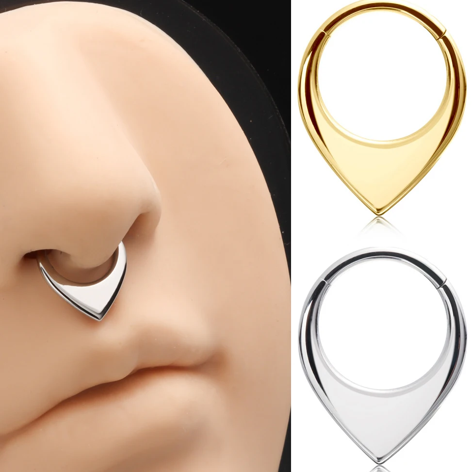 ASTM F136 Titanium 16G Waterdrop Shape Nose Septum Rings Hinged Hoop Clicker Cartilage Earring Piercing Body Jewelry for Women