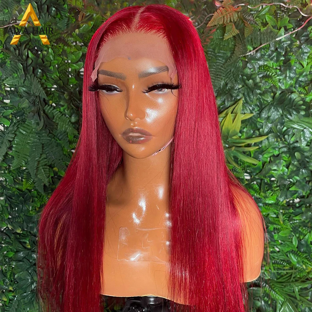 Synthetic 30 Inch Red Color Straight Wig 13X4 Lace Front High Temperature Drag Queen Cosplay Wigs For Black Women Pre Plucked