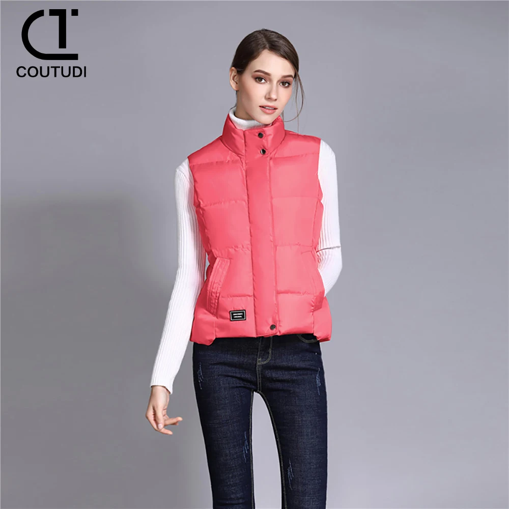 COUTUDI Women Vest Top Winter Cotton Padded Sleeveless Puffer Jacket Warm Down Coat Women Parkas Jacket Outerwear Spring Autumn