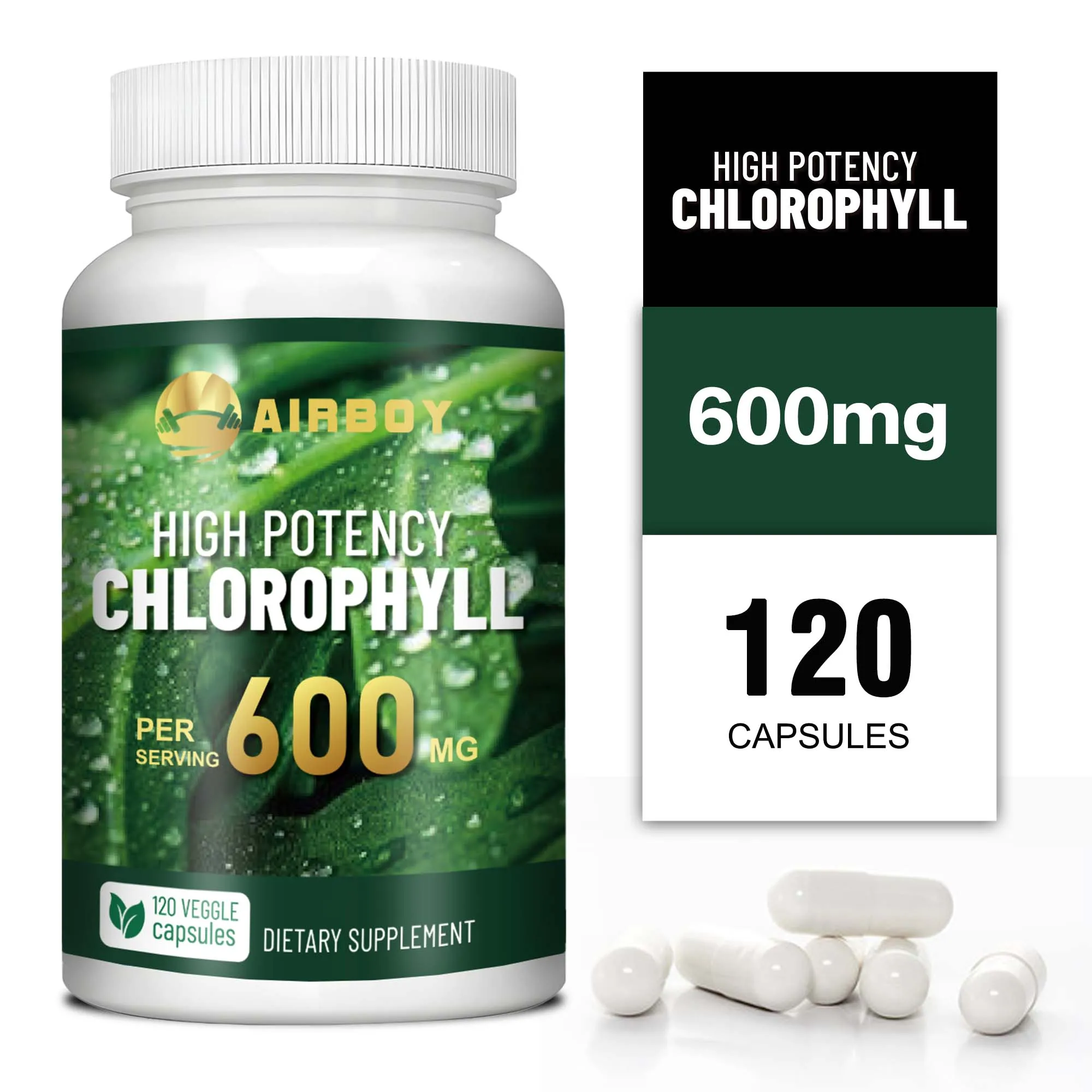 Chlorophyll Supplement 600mg - Smelling Breath, Skin Health, Remove Body Odor Naturally - 120 Capsules