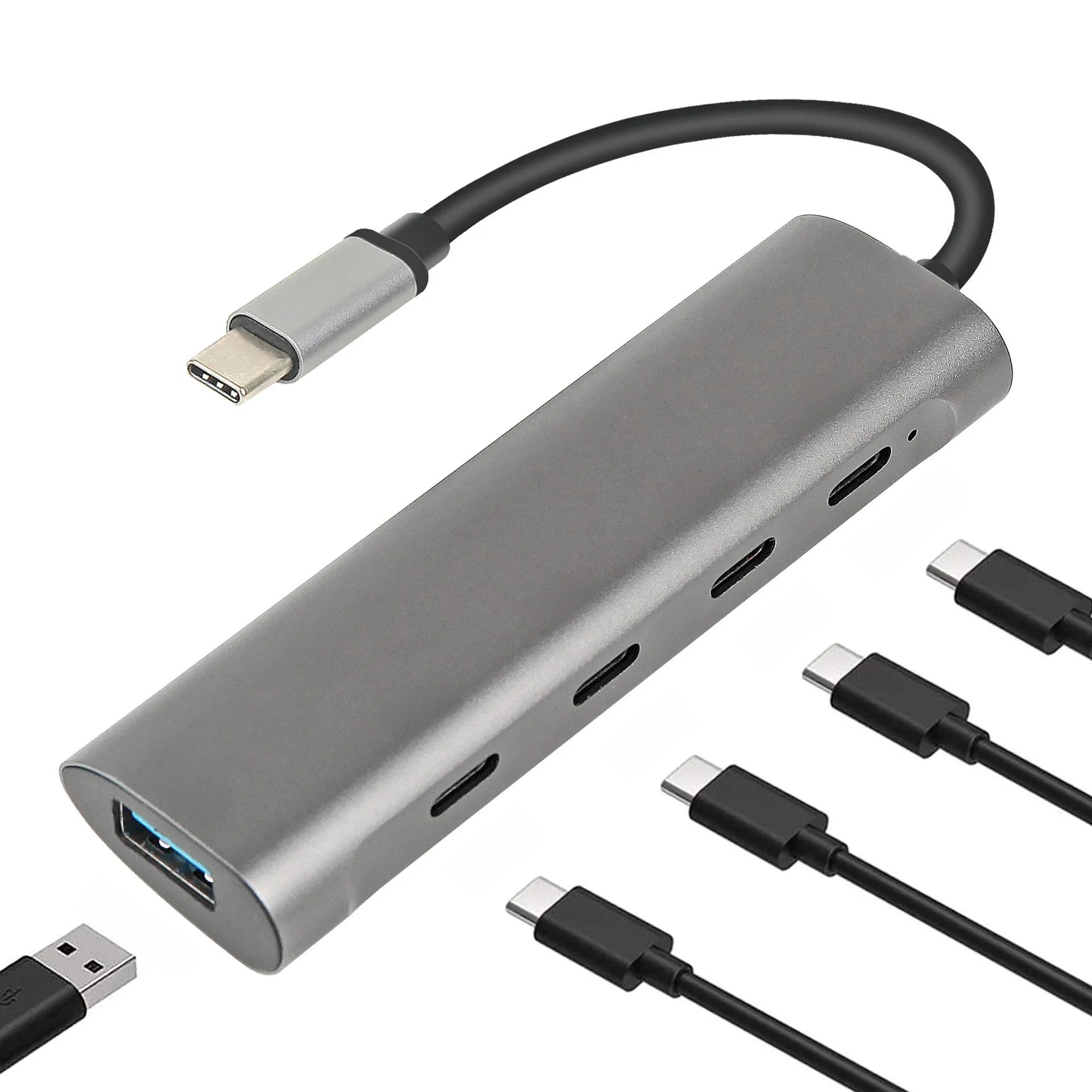 USB Tipo C para Hub USB 3.0, 5 Portas, PD 60W, DADOS, USB C 2.0, Adaptador Multiport para Macbook