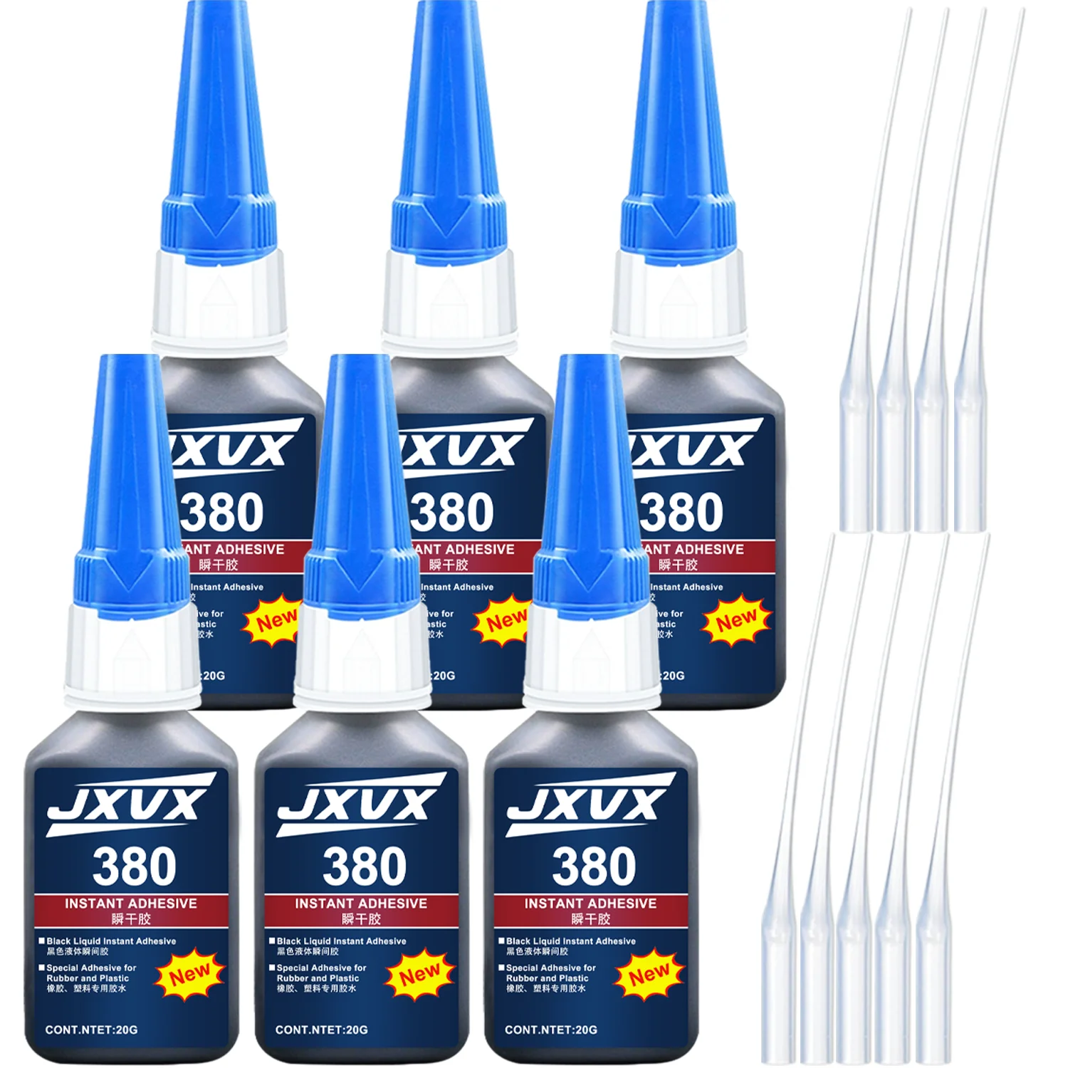 JXVX Automobil-Kunststoffkleber, starker Kleber, schwarzer Kleber für Autostoßstangenverkleidung, Gummidichtung, Innen- und Außenteile, Reparatur, 20 ml, 6 Stück