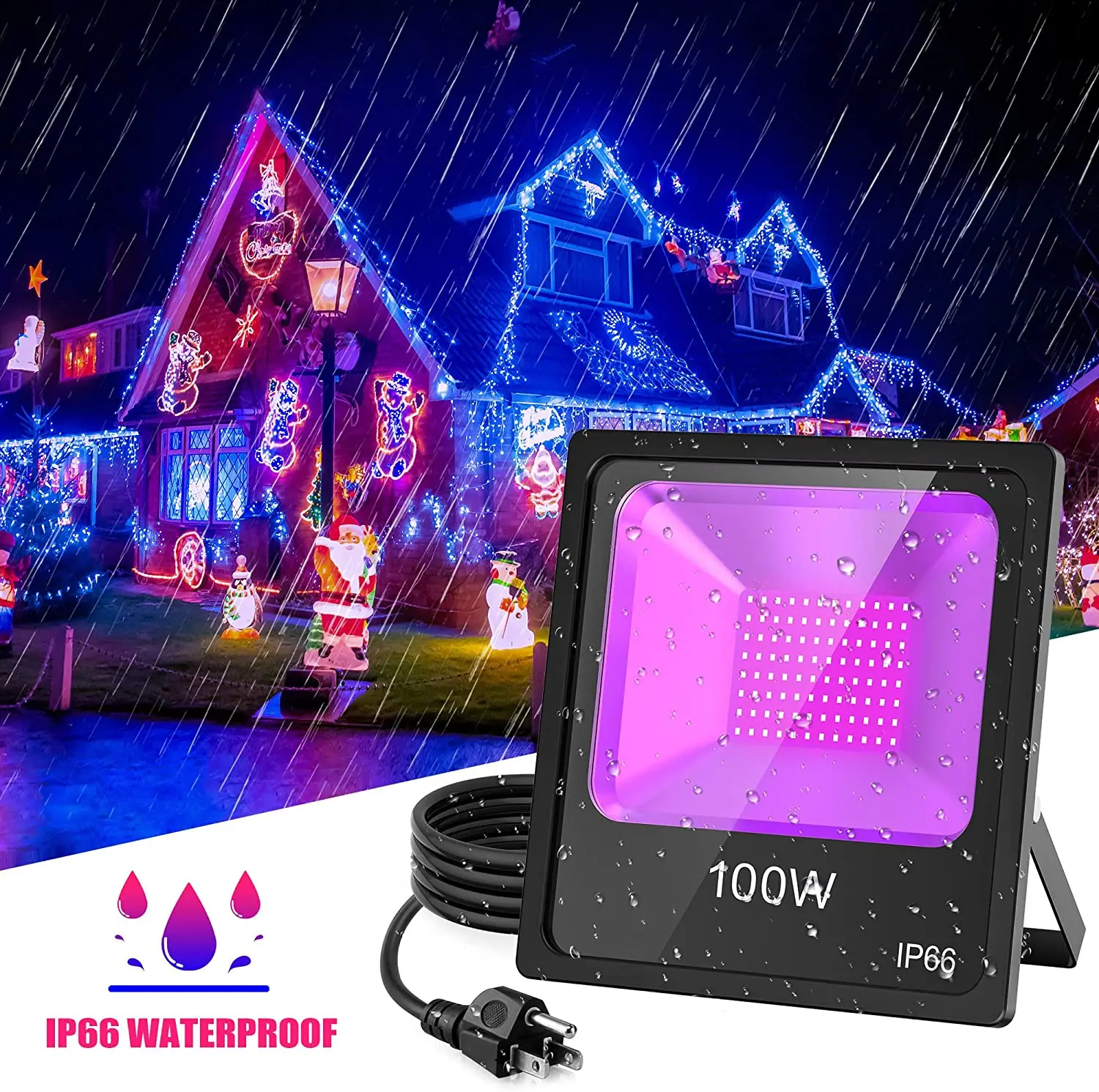 100W Stage Lighting IP66 Waterproof 3 Years Warranty With ON/Off Switch Christmas Disco UV LED Black Light