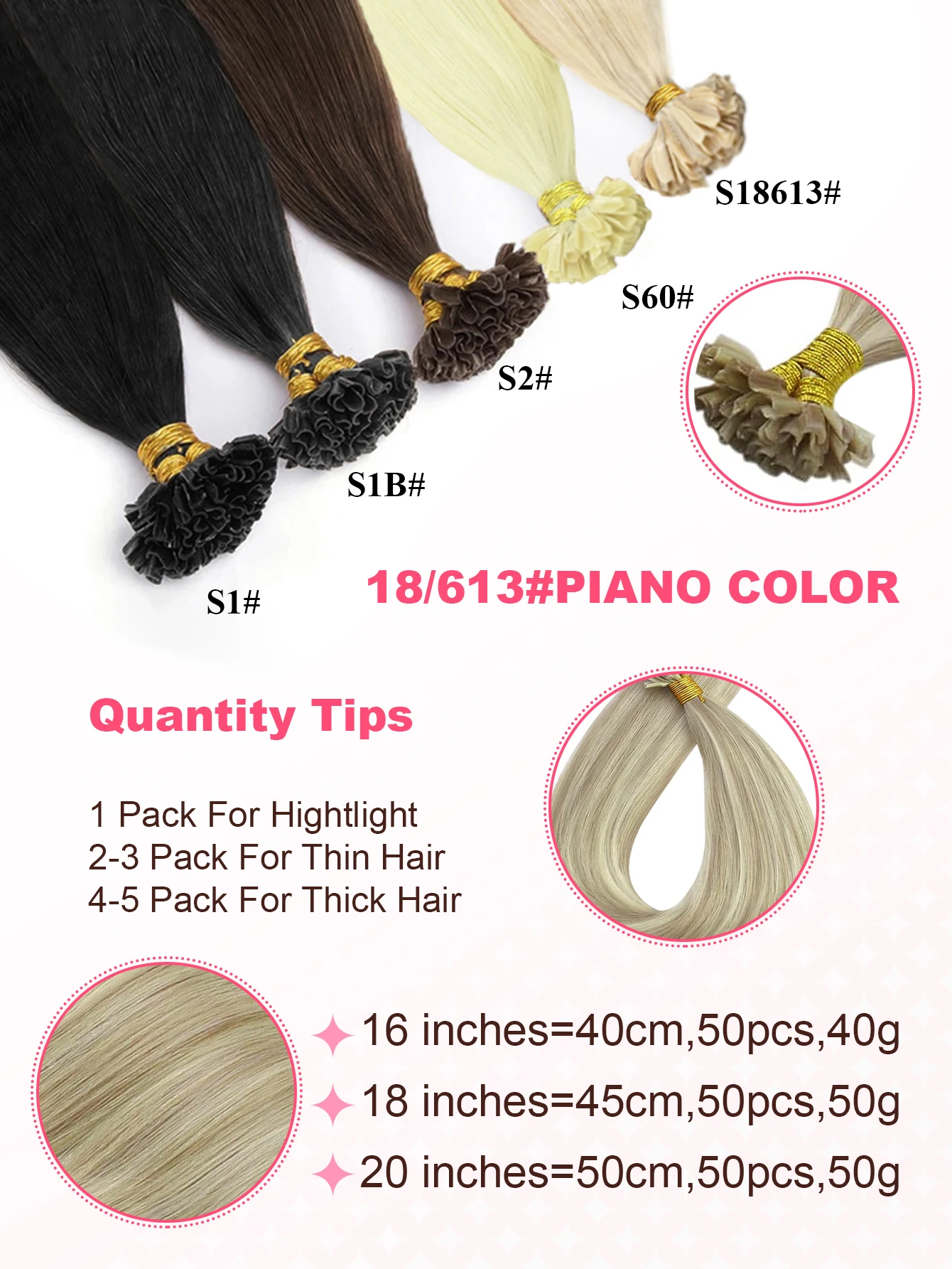 U Tip Hair Extensions Human Hair 50 Strands Straight Nail Tip Remy Human Hair Extensions add Length Pre Bonded Extensions