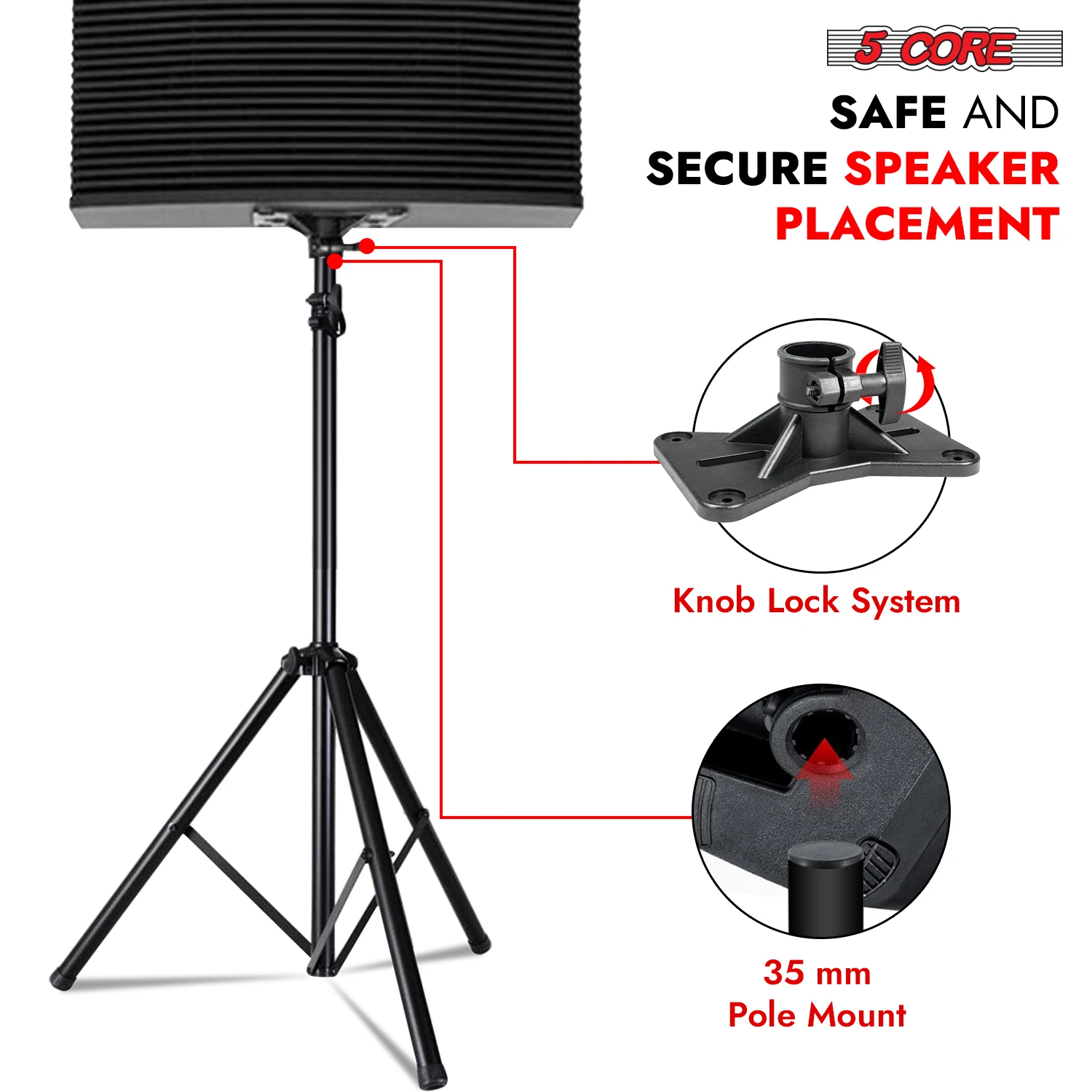 5 Core Speaker Stand Tripod Tall Adjustable 72 Inch DJ Pole Mount Studio Monitor Stands SS HD 2PK BLK BAG
