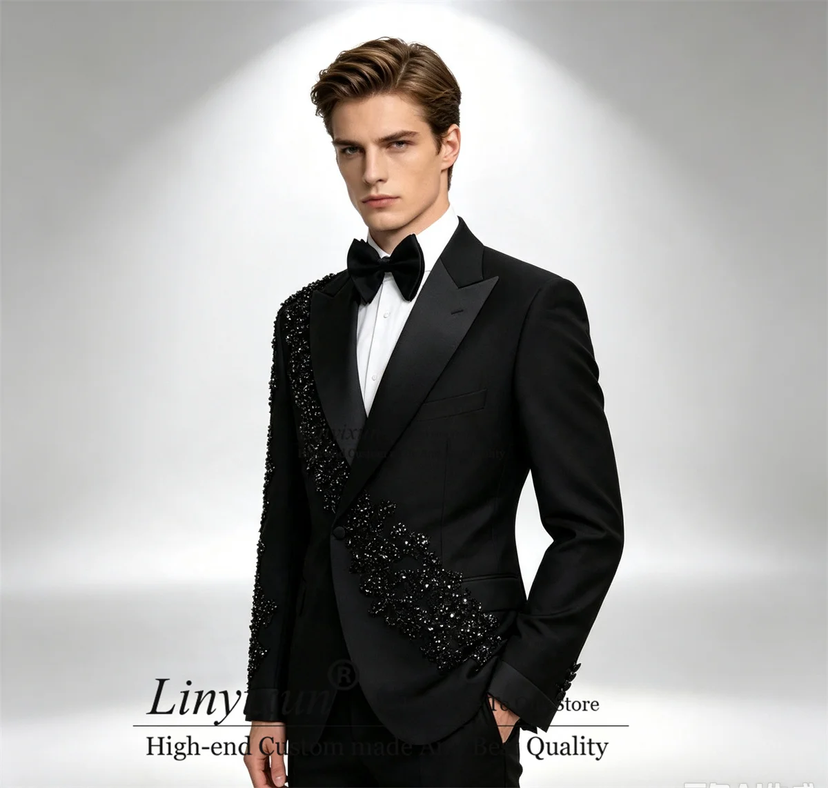Sparkly Diamond Appliques Men Suit 3 Pieces Set Wedding Party ropa hombre Customized Glitter Stone Groom Party Male Prom Blazers