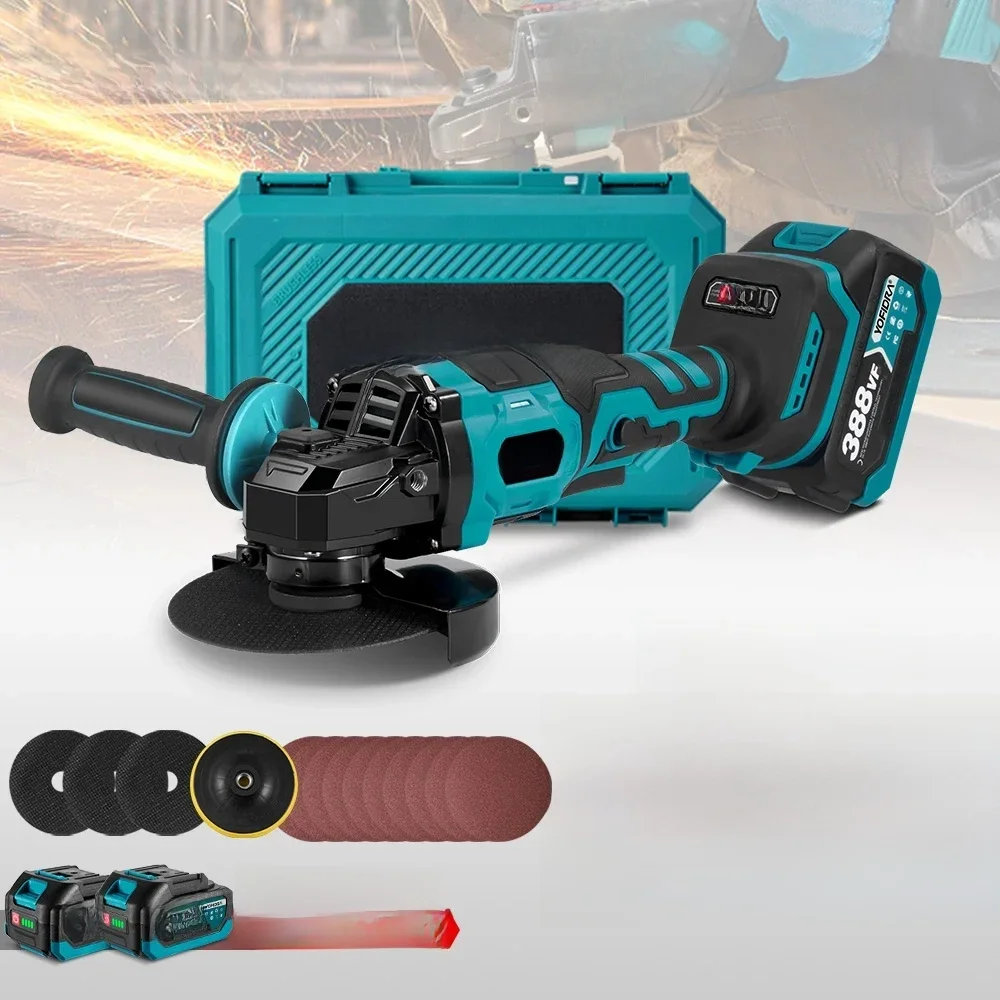 YOFIDRA 125 mm bürstenloser elektrischer Winkelschleifer, 3 Gänge, kabelloser Polierer, Schneider, Holzbearbeitungs-Elektrowerkzeug für Makita 18 V-Batterie-Stift
