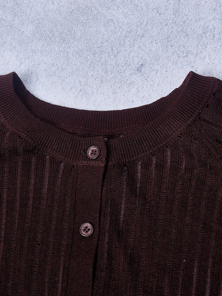 

Women's Spring Summer New Cardigan Round Neck Hollow Fashion All-match Linen Knitted Jacket Top