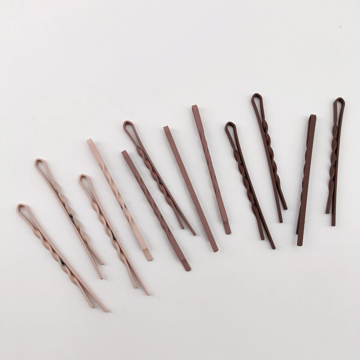 12pcs Milk Tea Color Hairpins Women Girls Matt Alloy Hair Grips Chic Gradient Invisible Bobby Pins Simple Fringe Bangs Clips