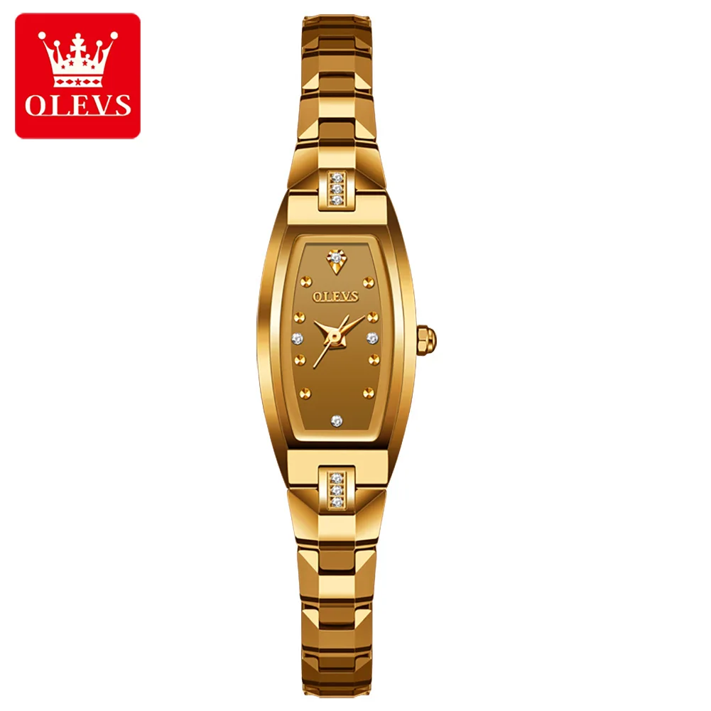 OLEVS Womens Gold Watches Japan Quartz Movement Luxury Elegant Diamond Square Ladies Dress  Small Slim Thin Wrist Watch