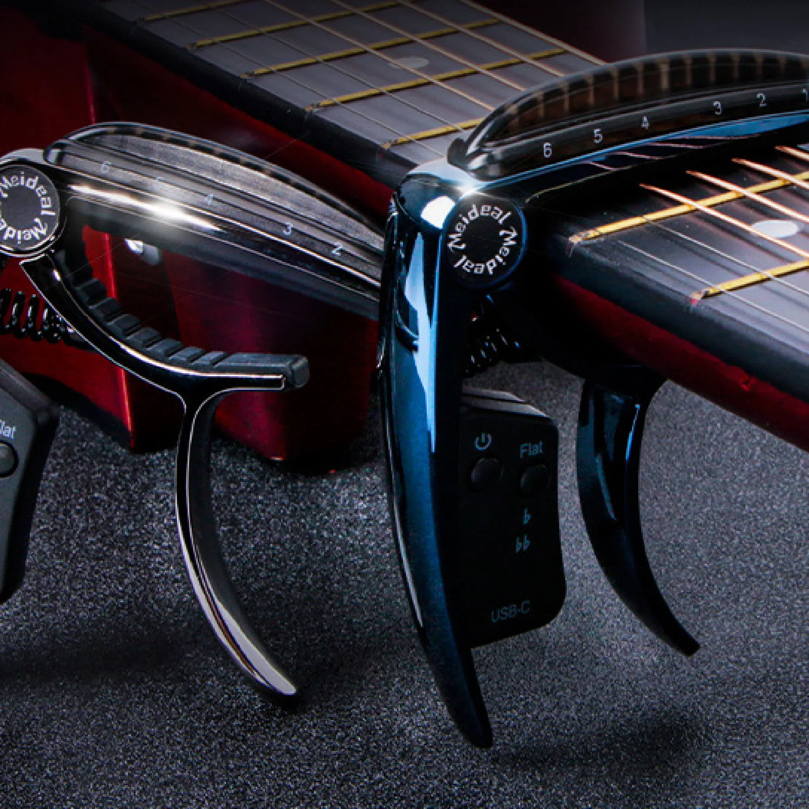 2 in 1 Guitar Capo Tuner Rechargeable Zinc Alloy Quick Change Guitar Tuning Clamp Tension Adjustable for Acoustic Classical Bass