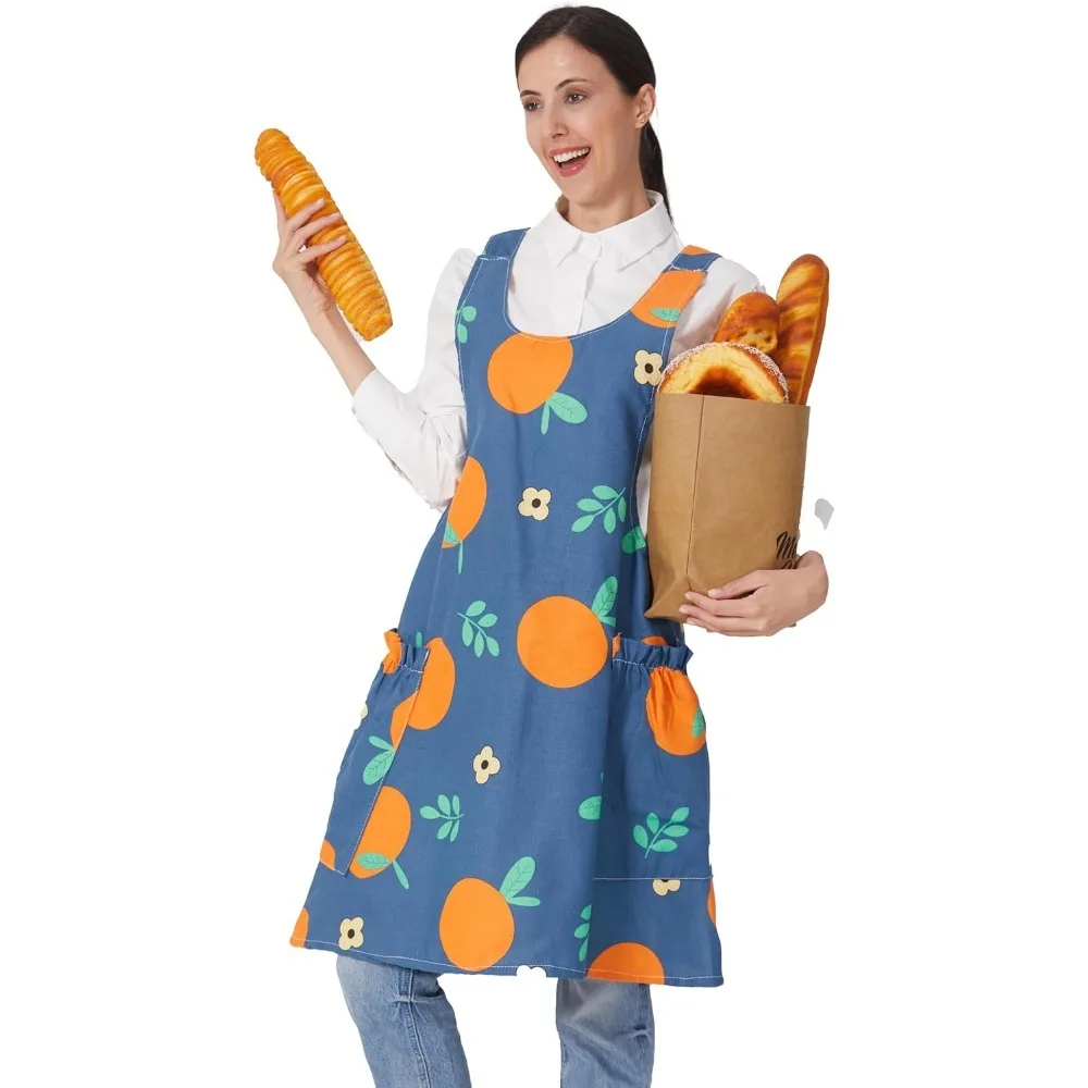 

Cozy Adjustable Cross Back Aprons for Women with Pockets Cotton Linen Cooking Kitchen Baking