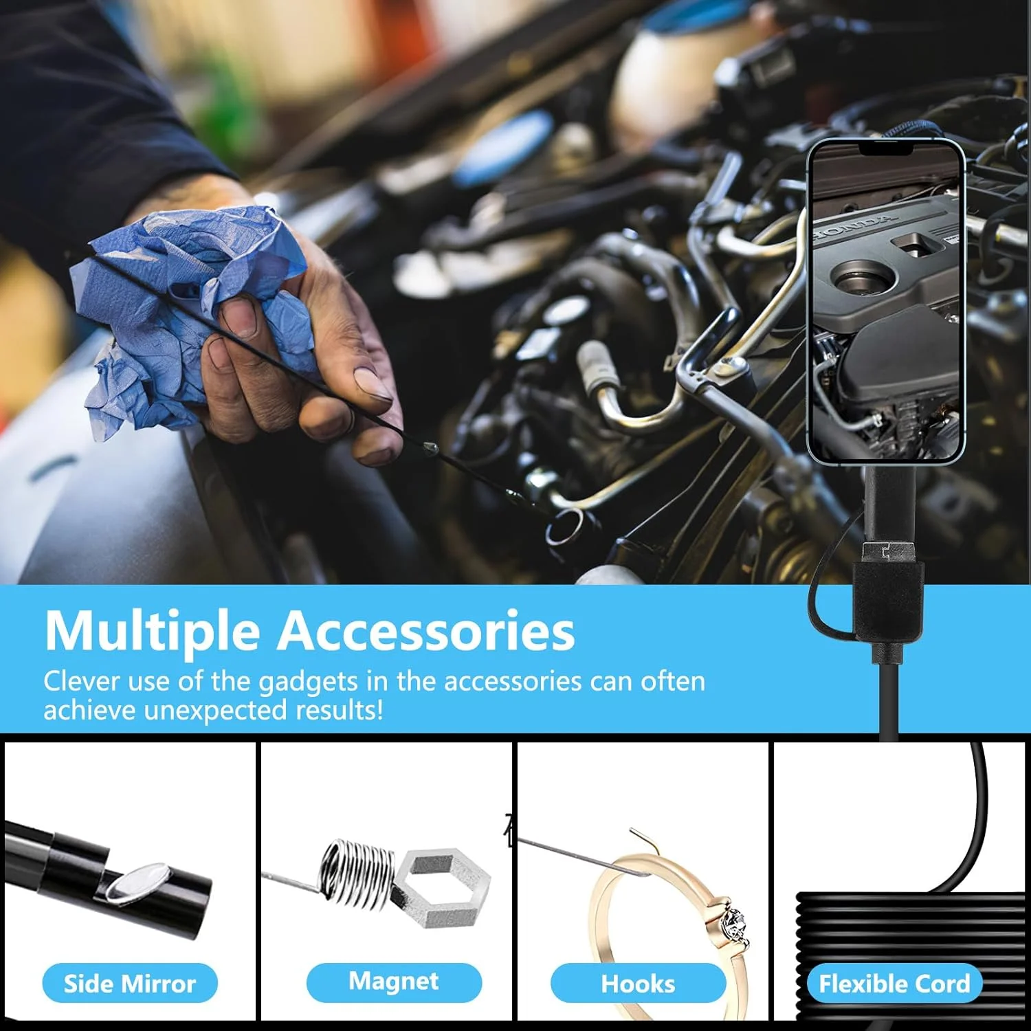 8mm 1080P IP67 Car Video Sewer Piping Drain Inspection Automotive Endoscope Camera For Android Cars Smartphone Industrial Usb C