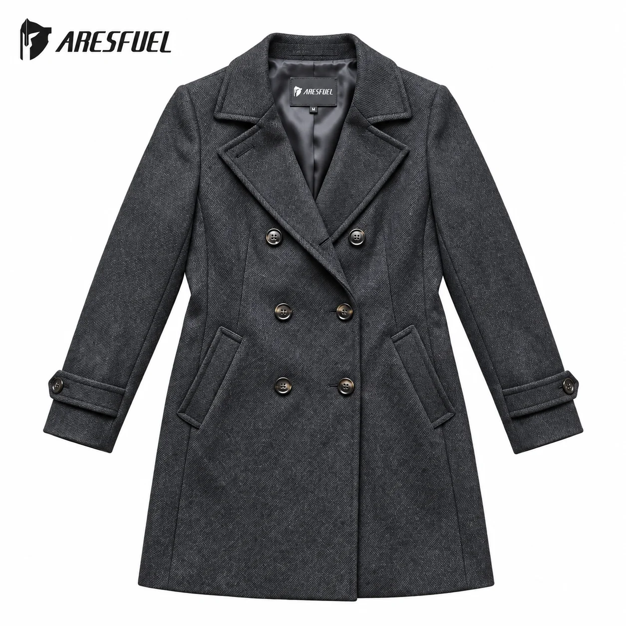 ARESFUEL Women's Double Breasted Peacoat, Mid-Length Lapel Coat with Pockets for Work, Casual & Daily Wear