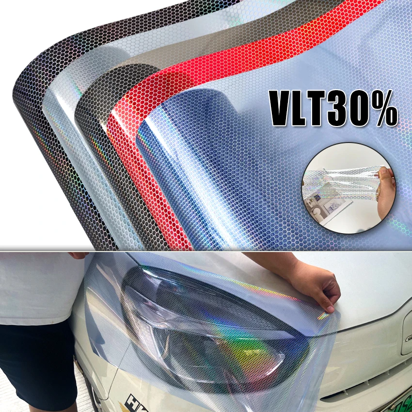 Película de vinilo para faros delanteros Honeycomb PPF 30x60/120/200cm – Vinilo adhesivo para luces traseras en negro claro, rojo y azul para coche y motocicleta