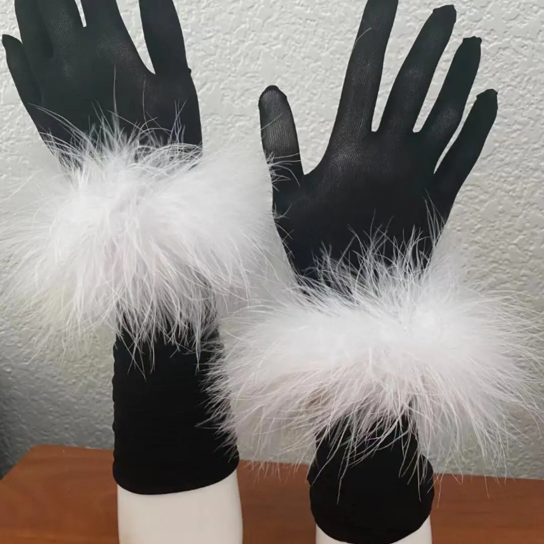 2PCS White Snap-on Real Feathers Cuff Bracelet, Adjustable Ostrich Feather Wrist Cuff for Women Feather Cuffs