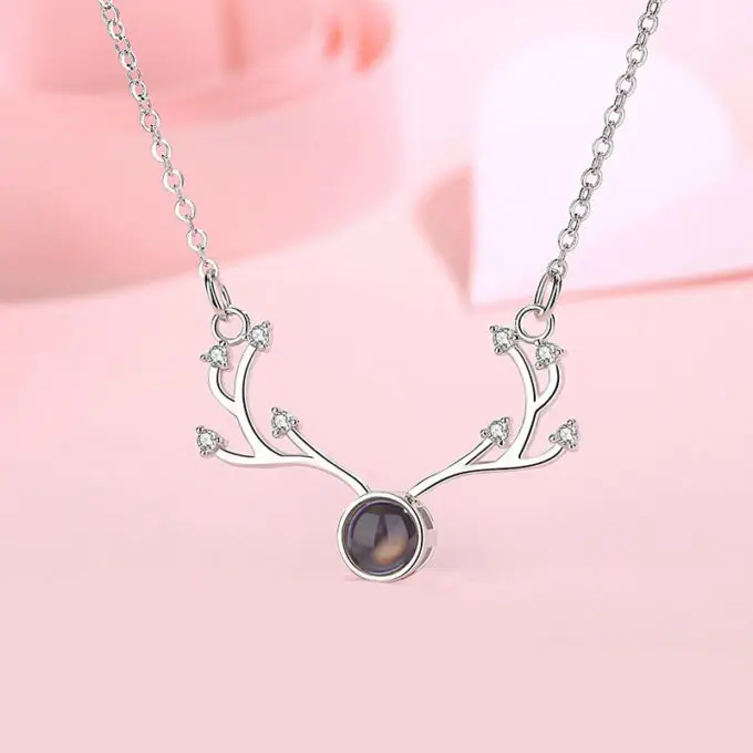 Dascusto Personalisierte Foto-Halskette, Geweih-Anhänger, Versprechens-Halsketten, personalisierte Projektions-Halskette für Frauen, Geschenk, Jahrestag – Detail 6