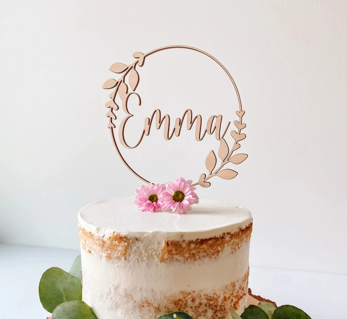 Cake Topper Name personalised, Wooden Cake Topper, Cake Topper Happy Birthday , Cake Topper Taufe, Cake topper flower crown