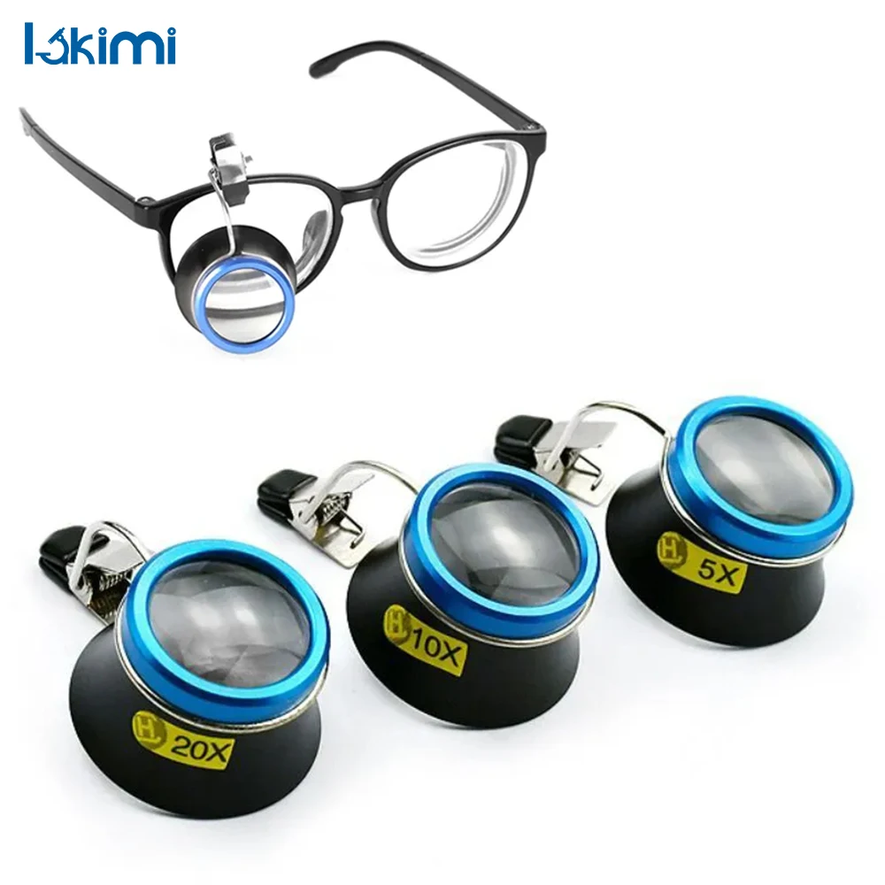 

Portable Clip-On Eyeglass Magnifier with 5X, 10X, and 20X Magnifying Lenses for Watchmakers Repair Tool LK-AA68