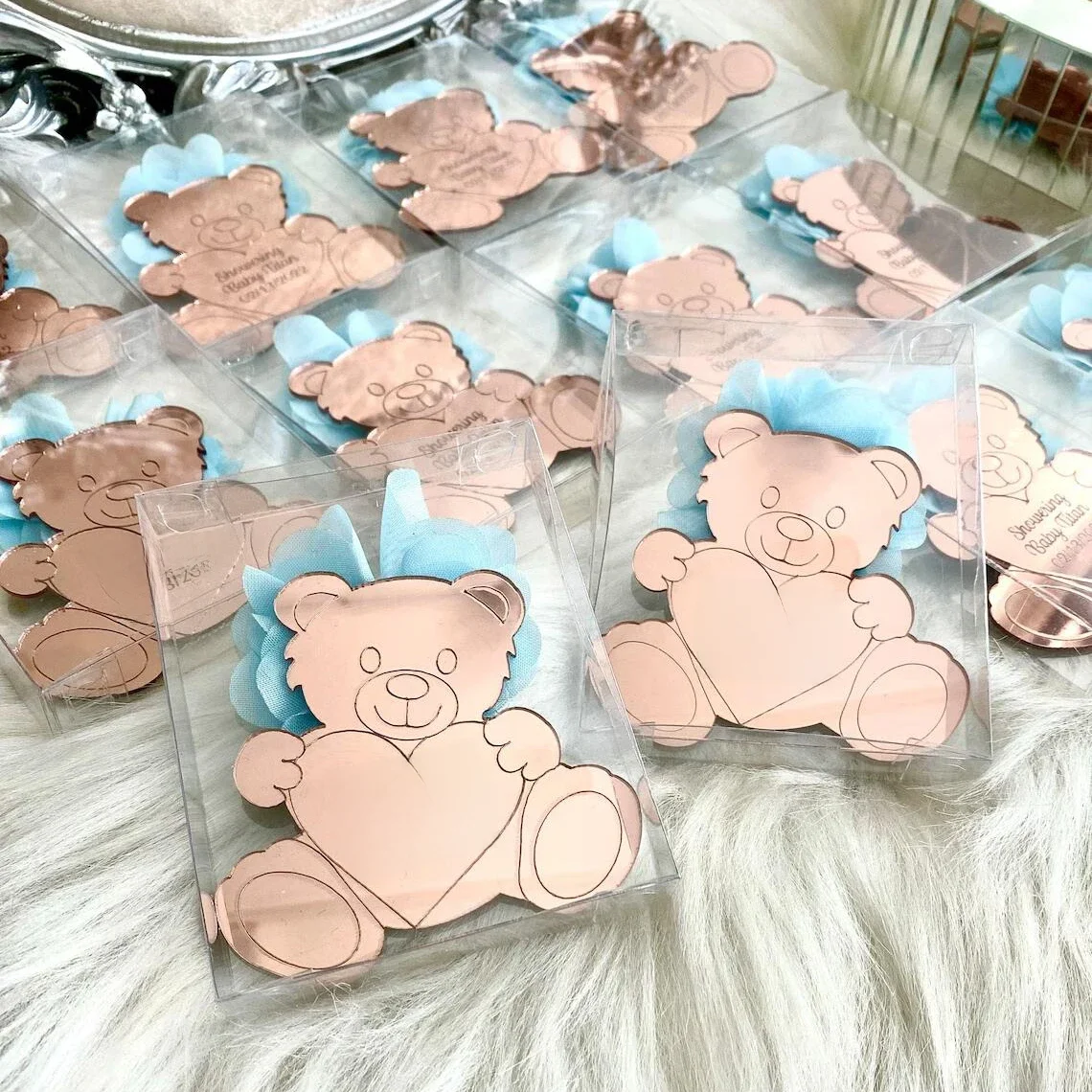 50 sztuk spersonalizowane tagi niedźwiedzia grawerowane imię dziecka data Baby Shower niestandardowe przyjęcie księżniczki pierwsza komunia sprzyja tagi Decor prezenty — zdjęcie 2