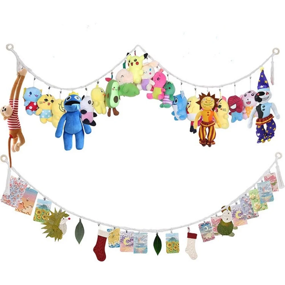 Cotton Hanging Storage Chain, for Storing Plush Animals. Each Bohemian-Style Display Chain Is Equipped with 20 Metal Clips, Suit
