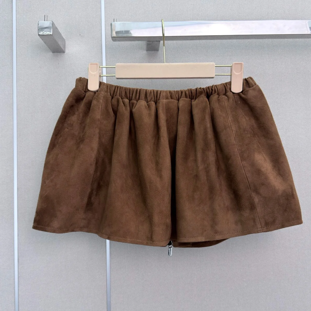 High Quality Women Elastic High Waist A-line Mini Skirt Full Zip Front Flared Short Skirt With Zipper Pockets lyt2672212