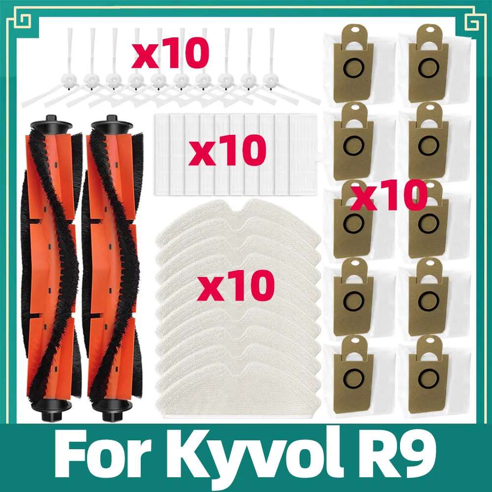 

Аксессуары, совместимые с Kyvol R9, запасные части для робота-пылесоса: основная и боковая щётка, HEPA-фильтр, салфетка для мытья пола, мешок для пыли