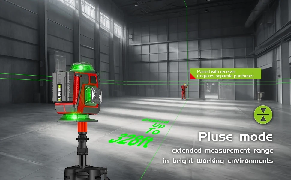 LFINE 16 Linien 4D Grüner Laser-Nivellierer 360° ° Selbstnivellierender Kreuzlinienlaser mit 2 Wiederaufladbaren Batterien für Innen- und Außeneinsatz – Detail 5