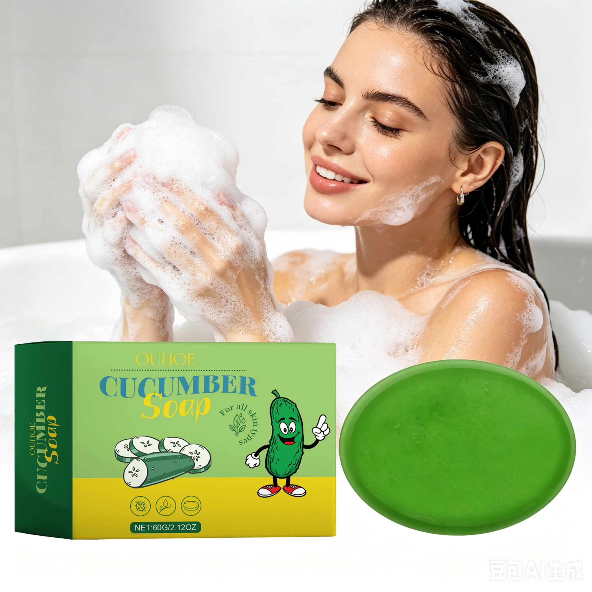 Jabón de Baño de Pepino 60G, Limpieza Profunda de Poros, Control de Grasa, Refrescante, Hidratante, Suavizante, Mejora la Suavidad, Jabón Corporal