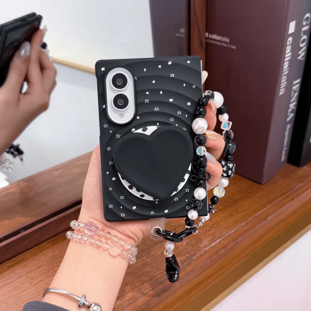 Korea Ins Proste etui na telefon z czarnym wzorem w kształcie gwiazdek do Samsung Galaxy Z Fold 8 Z Fold 8 Modne etui odporne na upadki z uchwytem magnetycznym — zdjęcie produktu 2