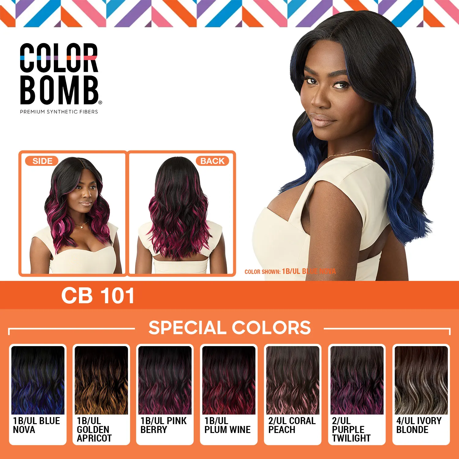 Outre HD Lace Front Peruca Sintética Sem Cola Color Bomb CB 101