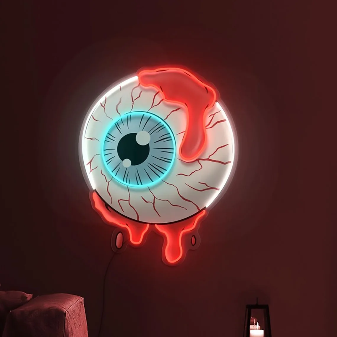 Bloody Eye Neon Sign Creepy Eye Pop Art Wall Decor USB Neon Sign for Room, Bar, Office, Gift Idea