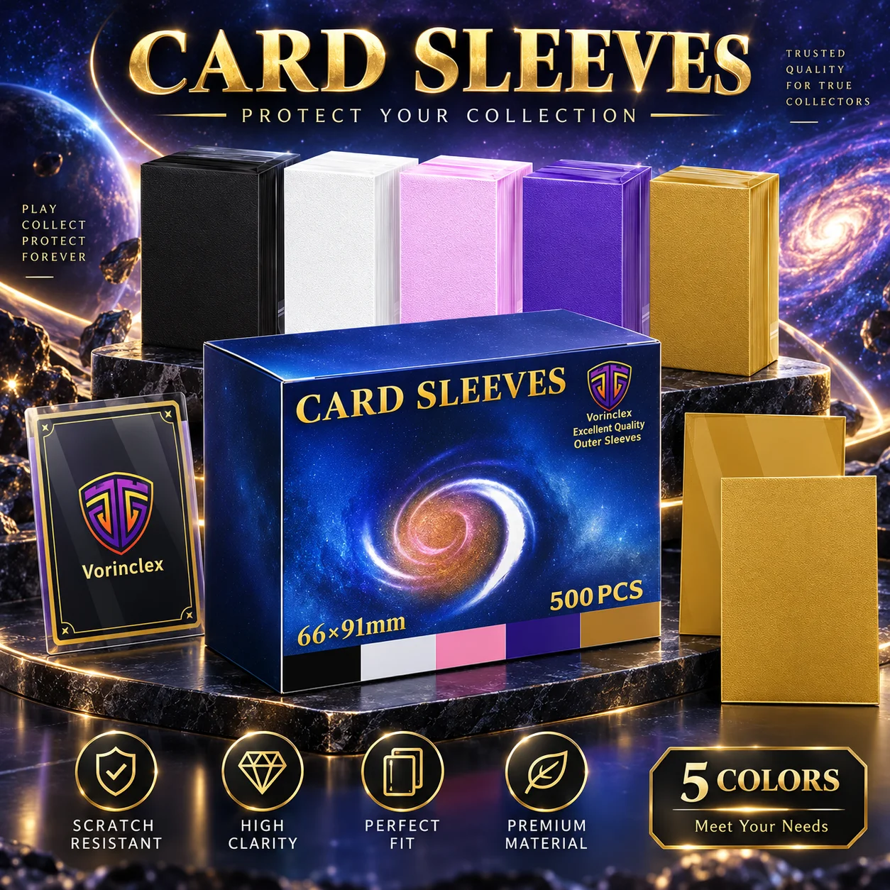 500ct Matte Trading Card Sleeves, Standard Size Card Protectors for Baseball/ Football/MGT/TCG Trading Sports Cards (5 Colors)