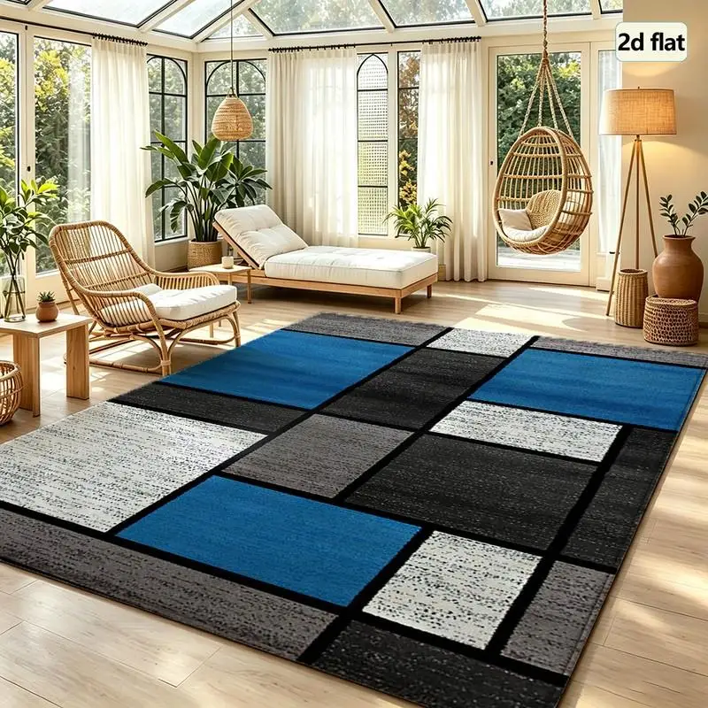 1PC Modern Geometric Blue Gray Black White Area Rug Room Area Rug Guest Bedroom Decor Rugs Runners For Hallway Kitchen Washable Rug Vintage Rug Laundry Entryway Hallway